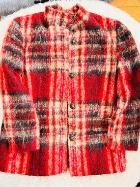 Plaid Wool Blend Button-Up Jacket